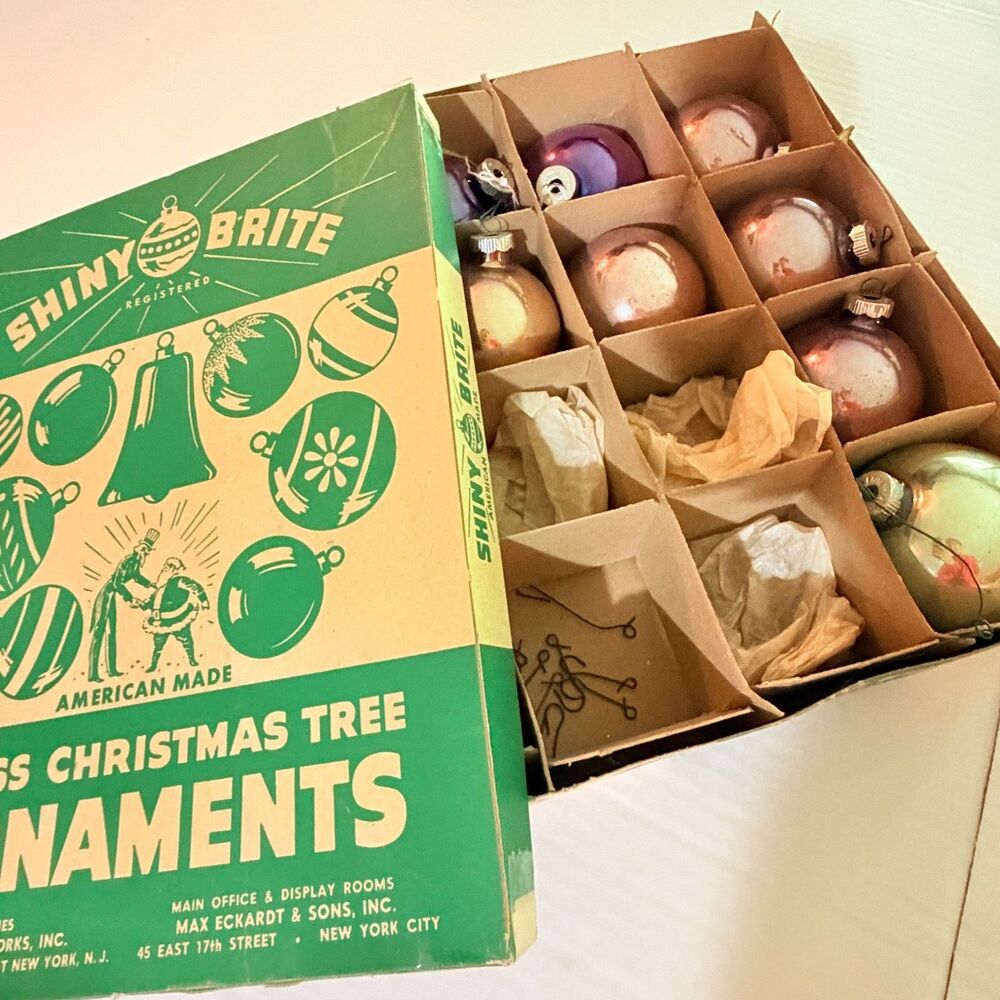 Shiny Brite, Vintage Christmas Ornament Baubles, Pink Purple 8PC